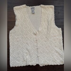 Vintage white beaded soft sweater vest with pearl buttons grannycore cottagecore